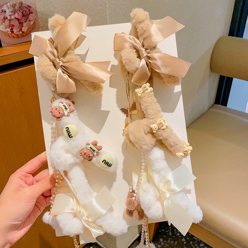 Kẹp Tóc Tua Rua Hình Cá Mập Bằng Lông Nhung Màu Sữa Thời Trang Mùa Thu Hàn Quốc Cho Bé Gái