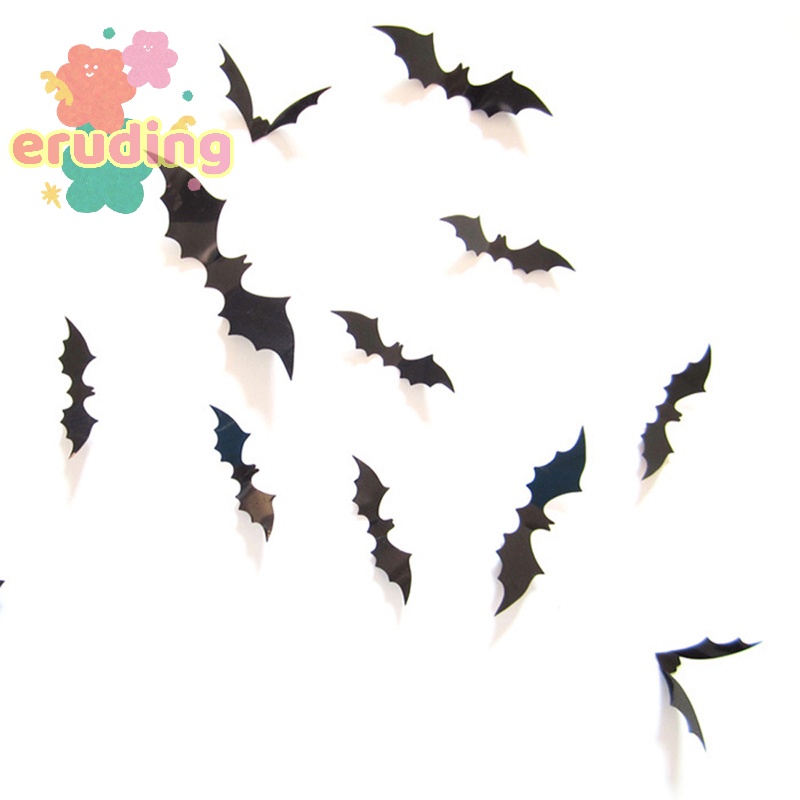 Bộ 12 Miếng Dán Trang Trí halloween Hình Dơi 3d Bằng pvc Màu Đen