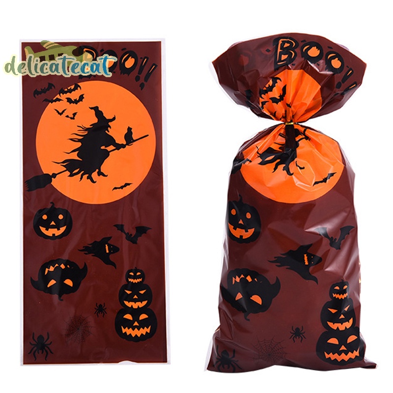 Set 50 Túi Đựng Kẹo halloween 12.5X27.5Cm Có Dây Ruy Băng Trang Trí halloween
