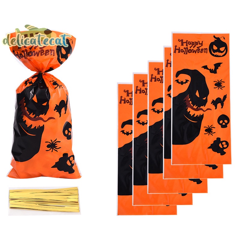 Set 50 Túi Đựng Kẹo halloween 12.5X27.5Cm Có Dây Ruy Băng Trang Trí halloween