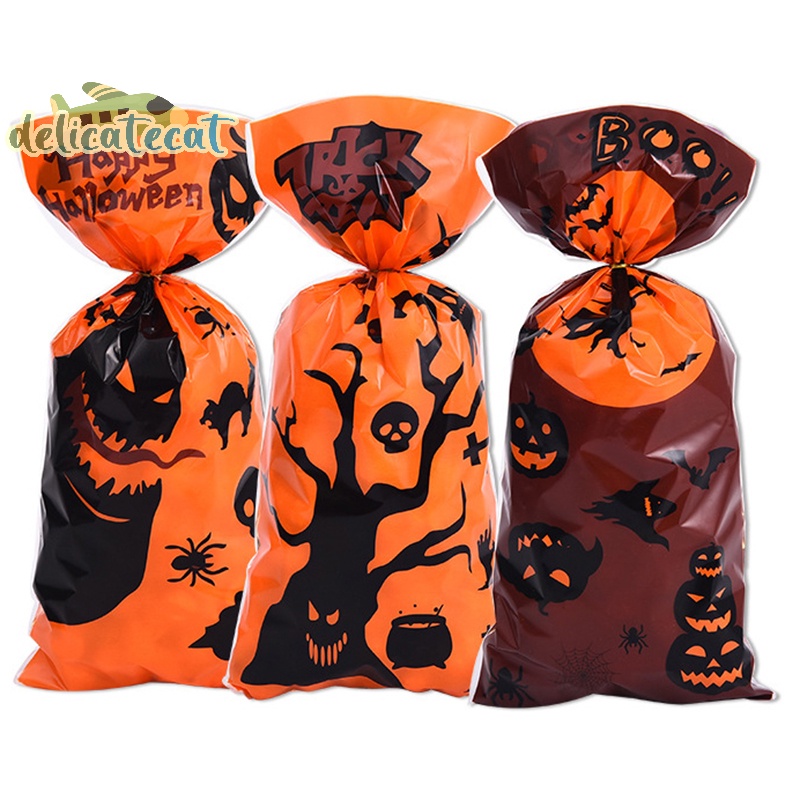 Set 50 Túi Đựng Kẹo halloween 12.5X27.5Cm Có Dây Ruy Băng Trang Trí halloween