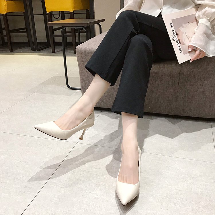 Giày Cao Gót Da pu Mũi Nhọn Thoáng Khí Mềm Mại Màu Trơn Thời Trang Mùa Hè Cho Nữ