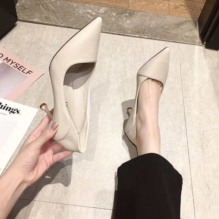 Giày Cao Gót Da pu Mũi Nhọn Thoáng Khí Mềm Mại Màu Trơn Thời Trang Mùa Hè Cho Nữ