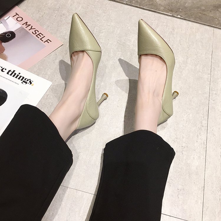 Giày Cao Gót Da pu Mũi Nhọn Thoáng Khí Mềm Mại Màu Trơn Thời Trang Mùa Hè Cho Nữ