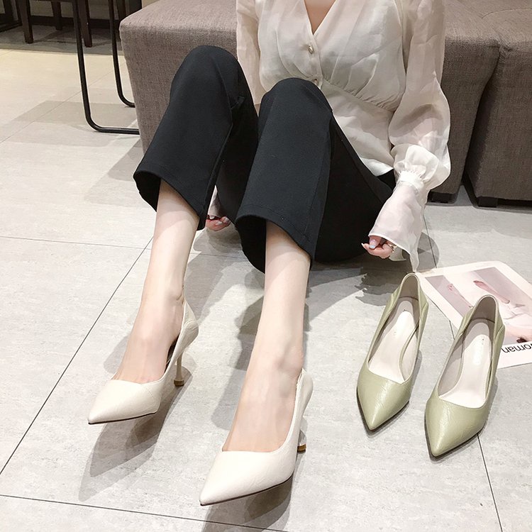 Giày Cao Gót Da pu Mũi Nhọn Thoáng Khí Mềm Mại Màu Trơn Thời Trang Mùa Hè Cho Nữ