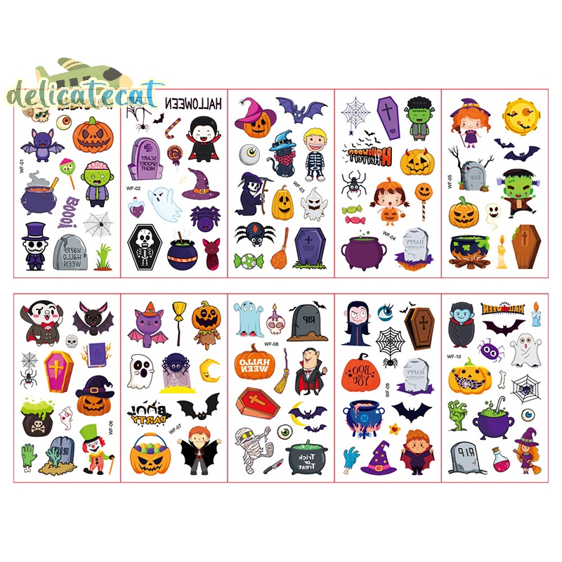 Bộ 10 Hình Xăm Dán Mặt / Cánh Tay Họa Tiết halloween Hoạt Hình Vui Nhộn Cho Bé