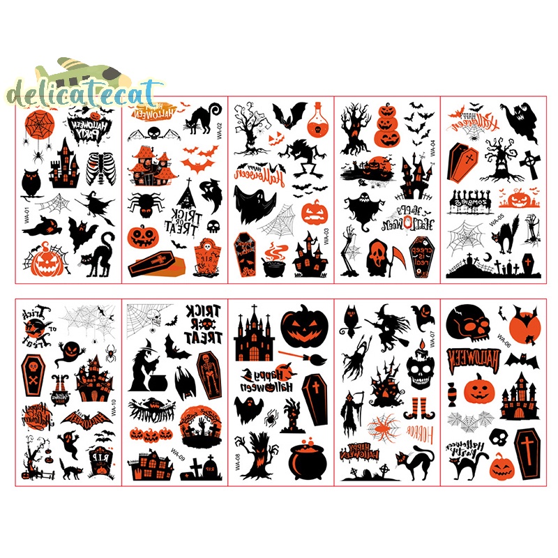 Bộ 10 Hình Xăm Dán Mặt / Cánh Tay Họa Tiết halloween Hoạt Hình Vui Nhộn Cho Bé