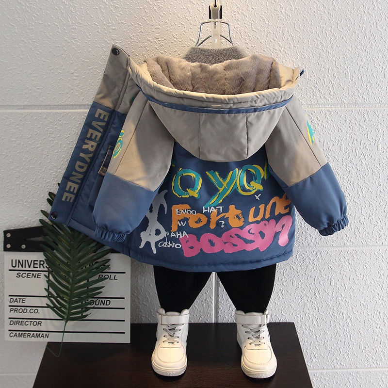 Áo Khoác Đệm cotton Lót Lông Cừu Dày Dặn Phong Cách Mới Mùa Đông Cho Bé Trai