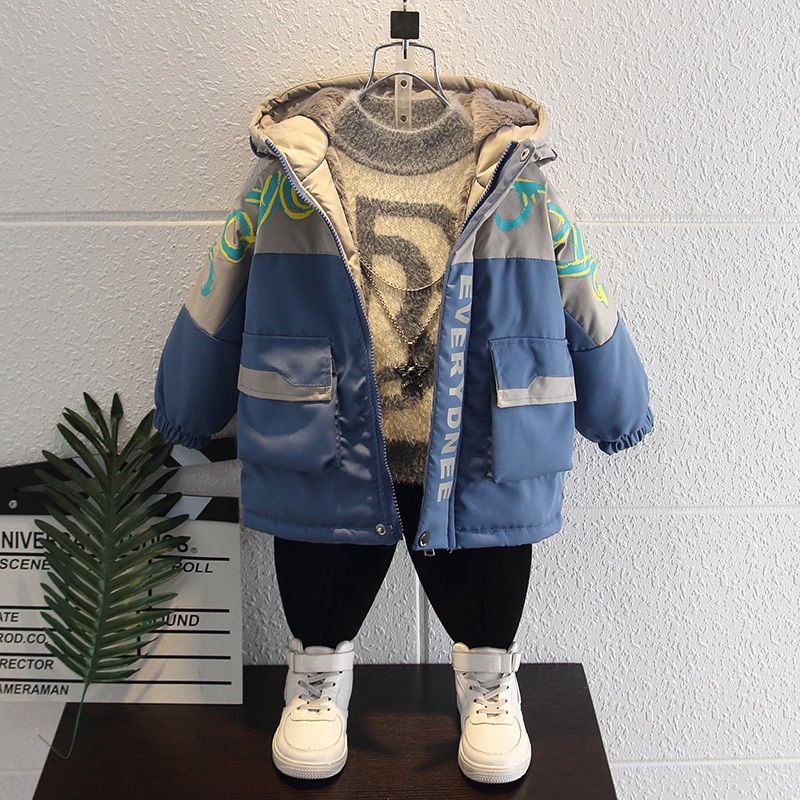 Áo Khoác Đệm cotton Lót Lông Cừu Dày Dặn Phong Cách Mới Mùa Đông Cho Bé Trai