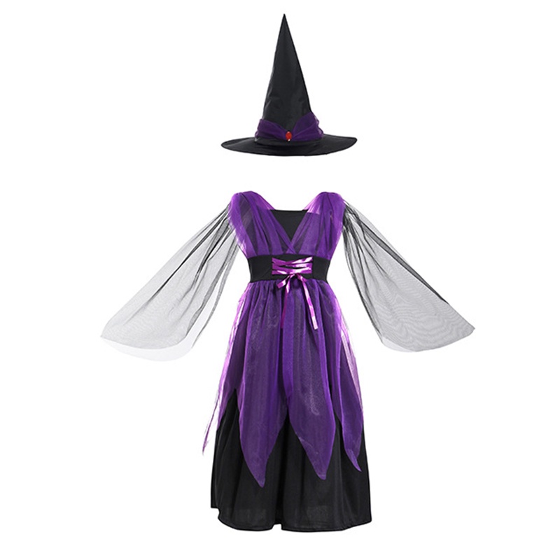 Bcbl Đầm Hóa Trang Phù Thủy Màu Tím Kèm Nón Xinh Xắn Cho Bé Gái Dịp halloween