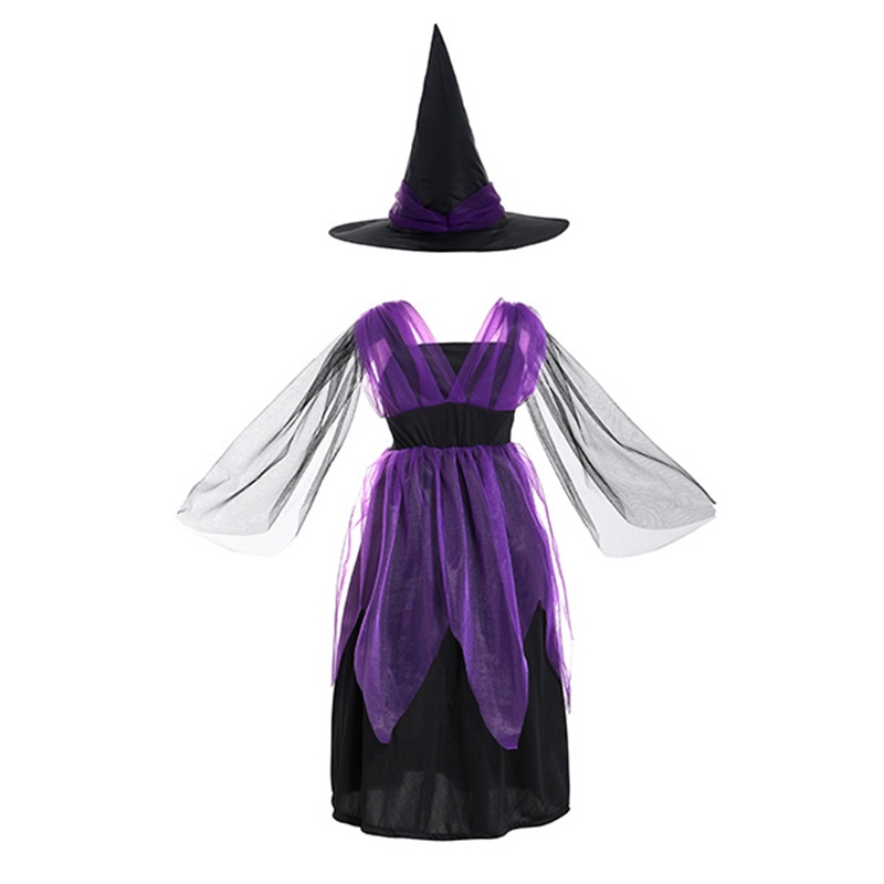 Bcbl Đầm Hóa Trang Phù Thủy Màu Tím Kèm Nón Xinh Xắn Cho Bé Gái Dịp halloween