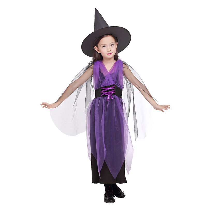 Bcbl Đầm Hóa Trang Phù Thủy Màu Tím Kèm Nón Xinh Xắn Cho Bé Gái Dịp halloween