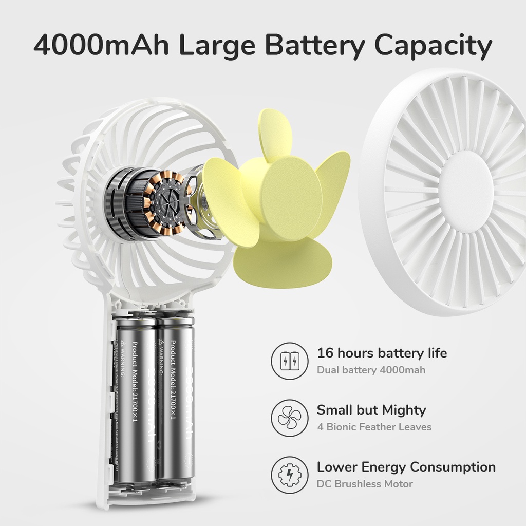 Quạt Cầm Tay Mini JISULIFE FA20X Plus ABS 4000mAh - Sạc Nhanh - Sử Dụng Lên Đến 16H Chính Hãng - Bảo Hành 12 Tháng