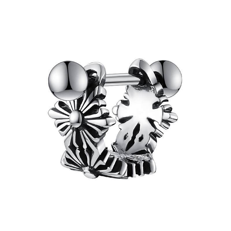 Sterling Silver Stud Earrings for Men Vintage Cross High-Grade Boys Ear Bone Stud Single Elegant Men's Earrings Sleeping No Need to Take off SLqr