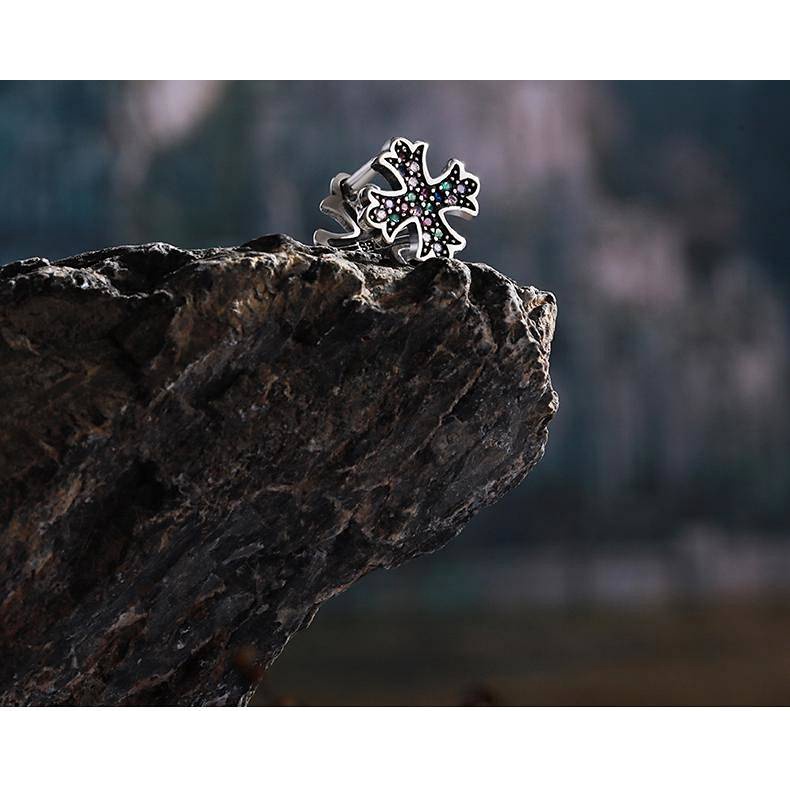 Sterling Silver Earrings Men's High-Grade Colorful Cross Boys Ear Clip Single One Style for Dual-Wear Cold Wind Trendy Men's Earrings Mbix