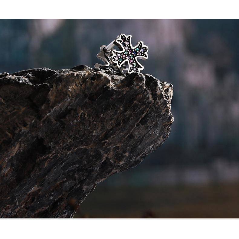 Sterling Silver Earrings Men's High-Grade Colorful Cross Boys Ear Clip Single One Style for Dual-Wear Cold Wind Trendy Men's Earrings Mbix