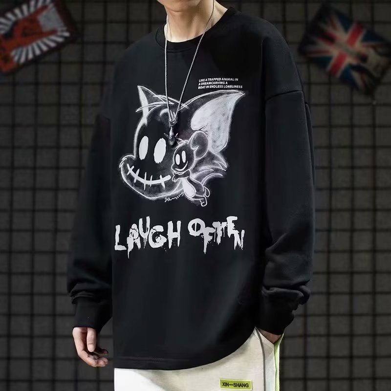 Hanlu Áo sweater Tay Dài Cổ Tròn Dáng Rộng Vải Mềm Thân Thiện Với Da Họa Tiết anime Cho Nam
