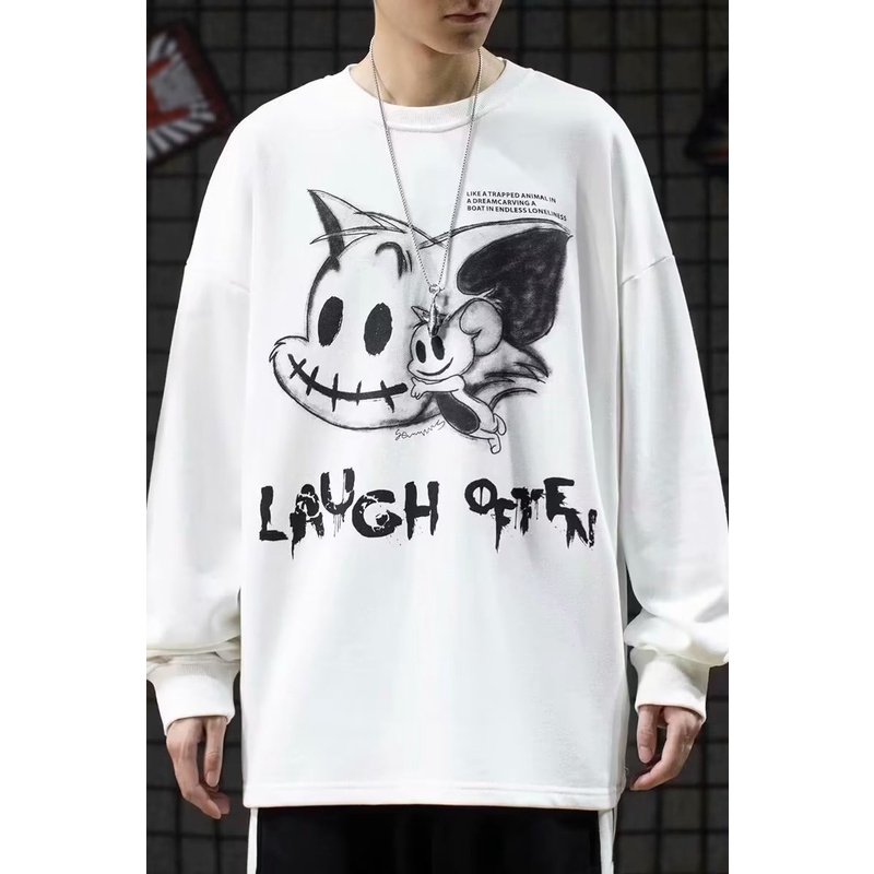 Hanlu Áo sweater Tay Dài Cổ Tròn Dáng Rộng Vải Mềm Thân Thiện Với Da Họa Tiết anime Cho Nam