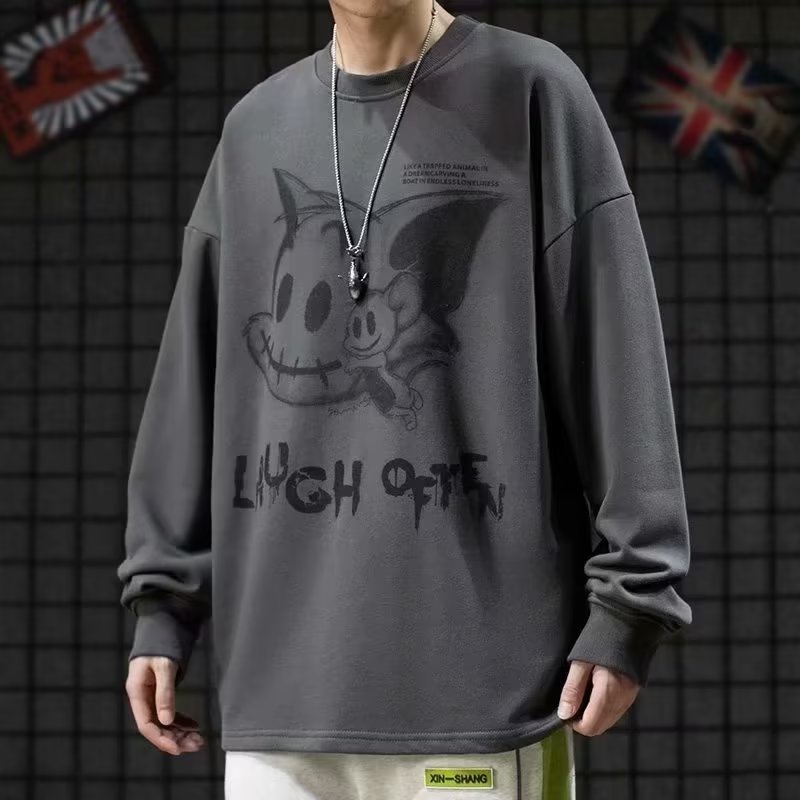 Hanlu Áo sweater Tay Dài Cổ Tròn Dáng Rộng Vải Mềm Thân Thiện Với Da Họa Tiết anime Cho Nam