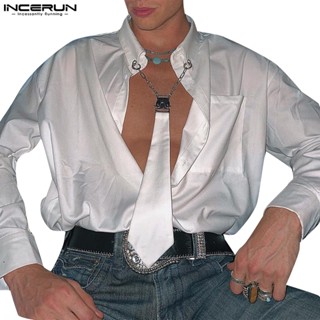 Áo sơ mi INCERUN dài tay phối dây xích thời trang cổ điển dành cho nam