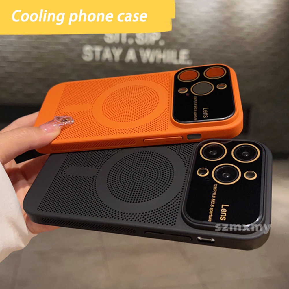 Ốp Điện Thoại Cứng Siêu Mỏng Với Khung Lưới Tản Nhiệt Từ Tính Cho iphone 15 14 13 12 pro max