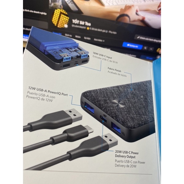 Sạc dự phòng Anker powerpore 3 Sense 10000mAh - A1231 / A1248 NEW bọc vải sạc nhanh 20W PD