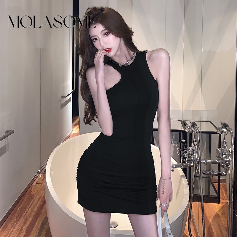 Polaroisome Đầm mini Sát Nách Màu Trơn Thời Trang Mới 2023 Cho Nữ