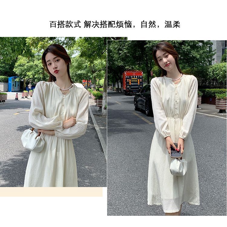 Đầm Chữ a Tay Dài Màu Trắng Phong Cách Thời Trang Xuân Hè Mới
