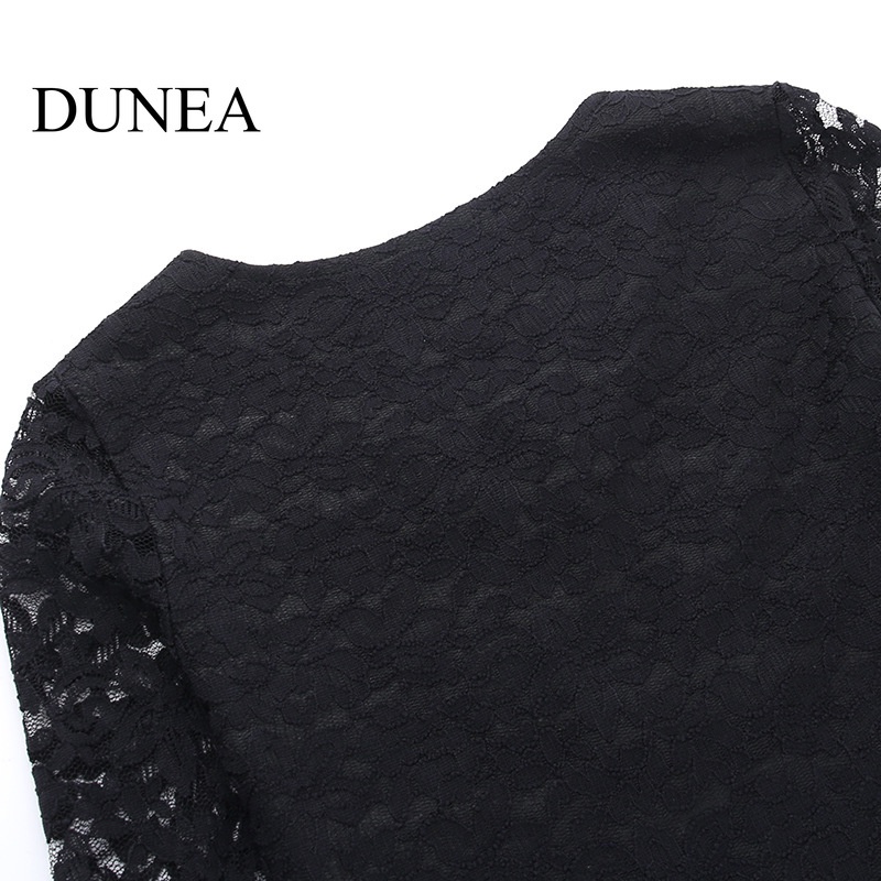 DUNEA Đầm Nữ Tay Dài Phối Ren Thời Trang Quyến Rũ