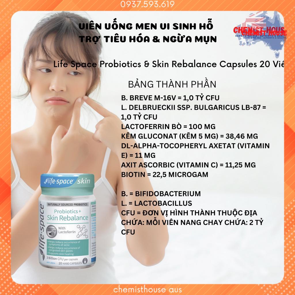 Men Vi Sinh Lợi Khuẩn Ngừa Mụn Tái Tạo Cân Bằng Da - Life Space Probiotics & Skin Rebalance 20 viên