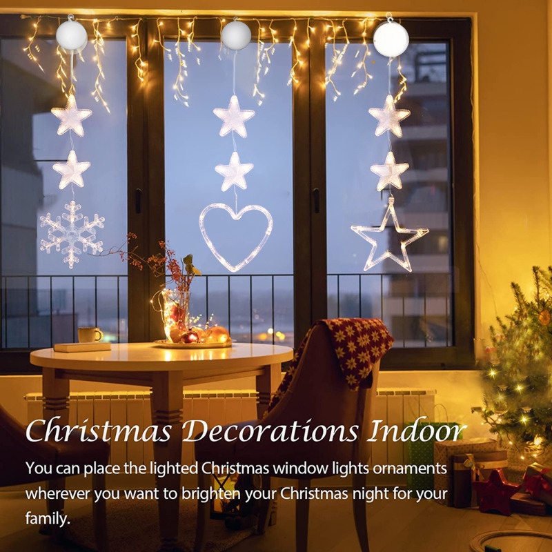 Đèn led Hình Ngôi Sao / Bông Tuyết / Ông Già Noel Có Móc Treo Trang Trí Cửa Sổ