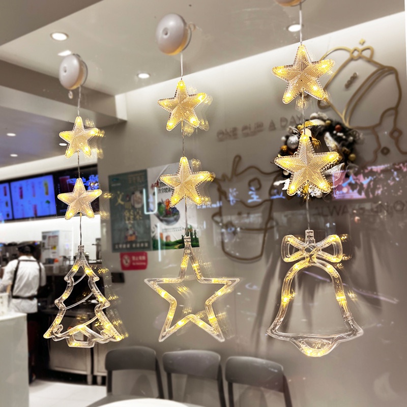 Đèn led Hình Ngôi Sao / Bông Tuyết / Ông Già Noel Có Móc Treo Trang Trí Cửa Sổ