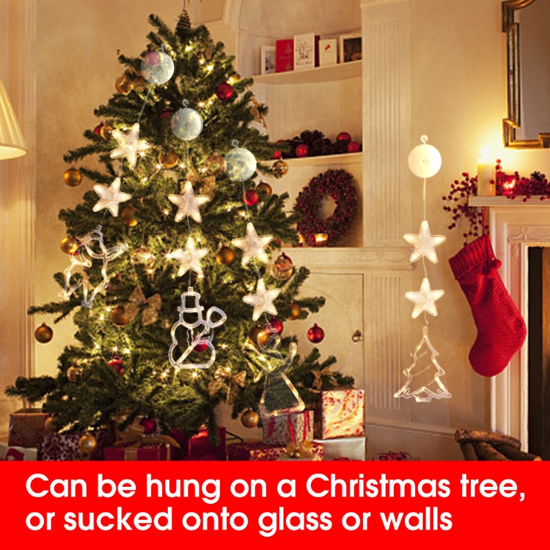 Đèn led Hình Ngôi Sao / Bông Tuyết / Ông Già Noel Có Móc Treo Trang Trí Cửa Sổ