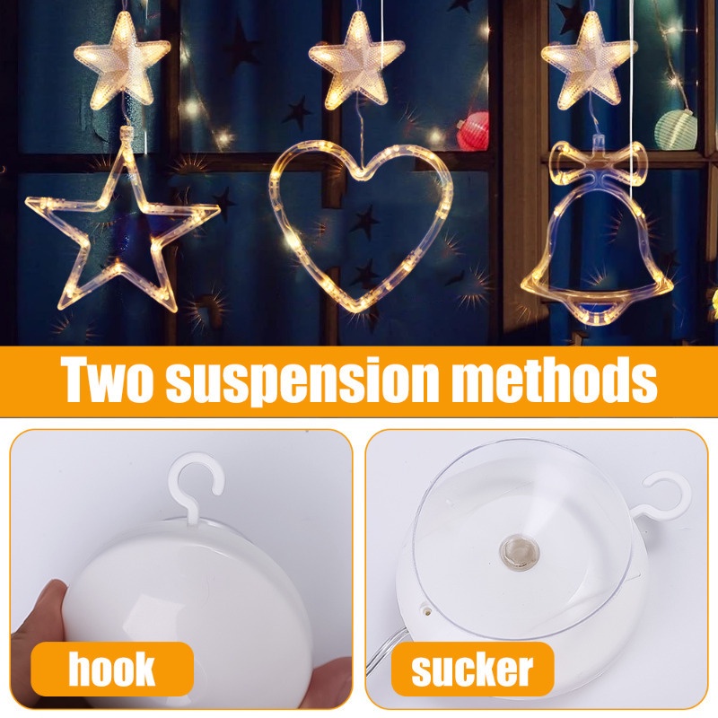 Đèn led Hình Ngôi Sao / Bông Tuyết / Ông Già Noel Có Móc Treo Trang Trí Cửa Sổ