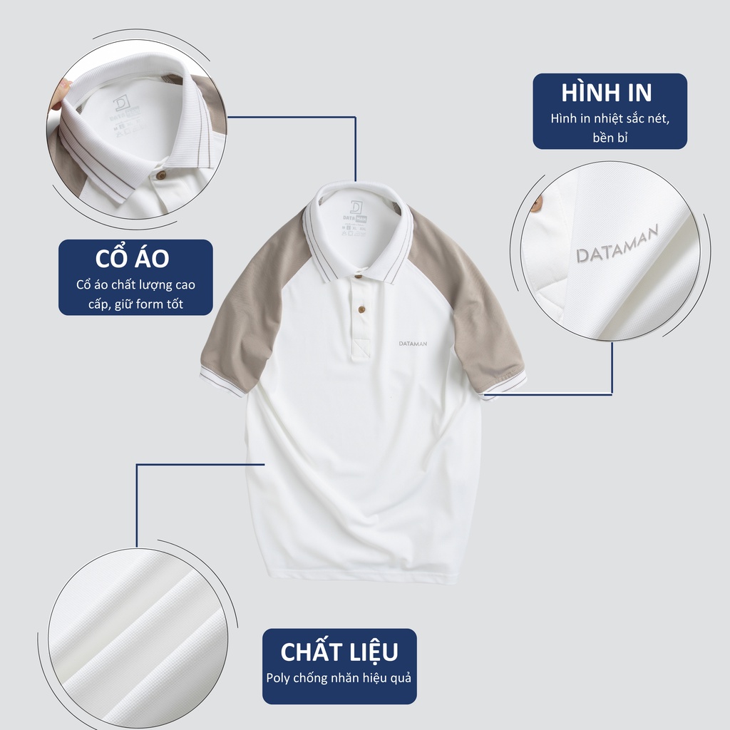 Áo Polo Nam DATAMAN cổ bẻ, ngắn tay, nách raglan phối màu, nam tính, trẻ trung - PLV2302