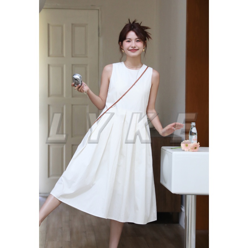Đầm 2 dây váy hai dây trắng Váy Liền Không Tay Trắng Kiểu Pháp