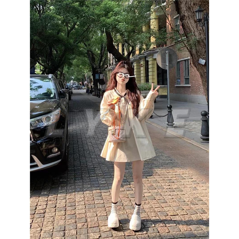Váy sơ mi Váy Búp triệu lộ tư Bê Áo Sơ Mi Dễ Thương Kiểu Nhật Dáng Nhỏ Váy Kiểu Pháp Cao Cấp Ngọt Ngào