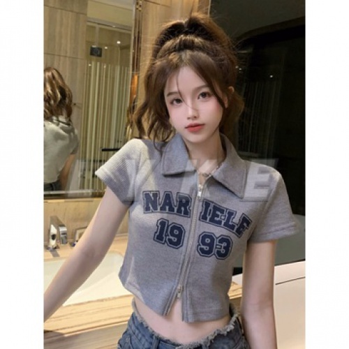 Áo baby tee y2k áo sơ mi croptop Áo Thun Ngắn Tay In Chữ Phối Khóa Kéo Thời Trang Mùa Hè Cho Nữ