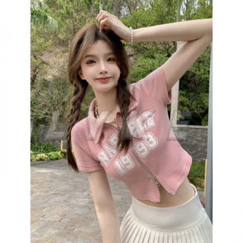 Áo baby tee y2k áo sơ mi croptop Áo Thun Ngắn Tay In Chữ Phối Khóa Kéo Thời Trang Mùa Hè Cho Nữ