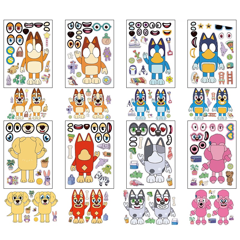 Bộ 8 Miếng Dán Mặt Hoạt Hình bluey & bingo family and friends diy
