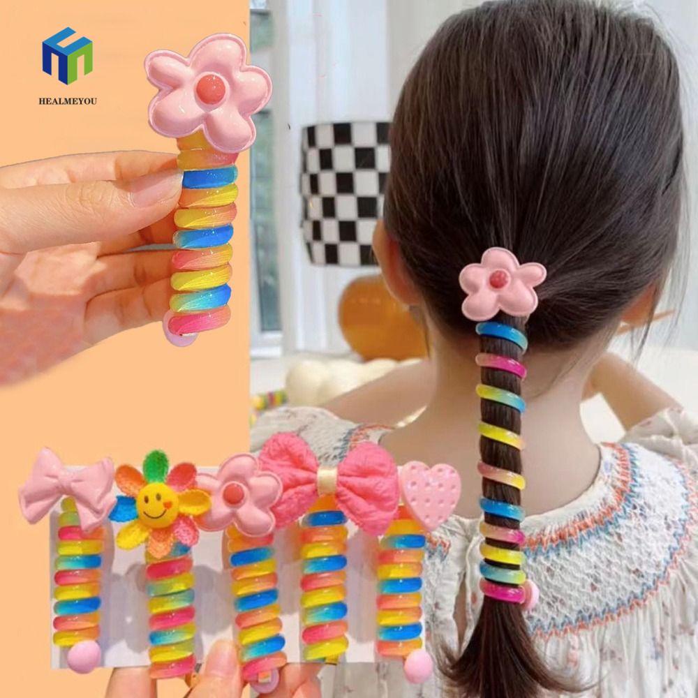 Healmeyou Dây Cột Tóc Co Giãn Đính Nơ Màu Cầu Vồng Thời Trang Hàng Ngày