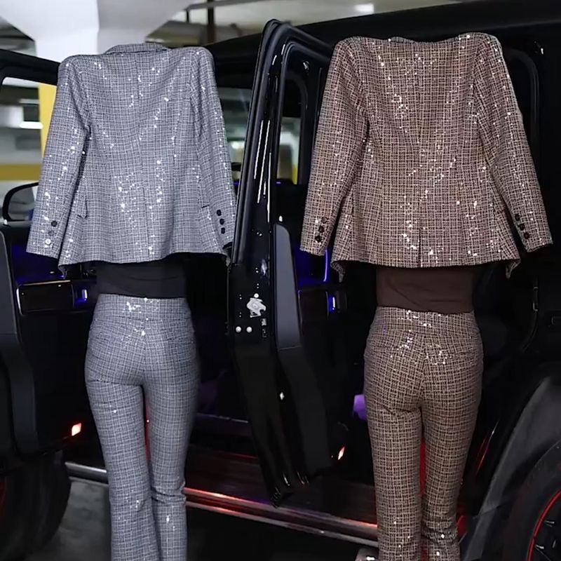 Single/suit suit suit women's high-end fashion meat hiding slimming suit micro-roll pants two-piece suit for women