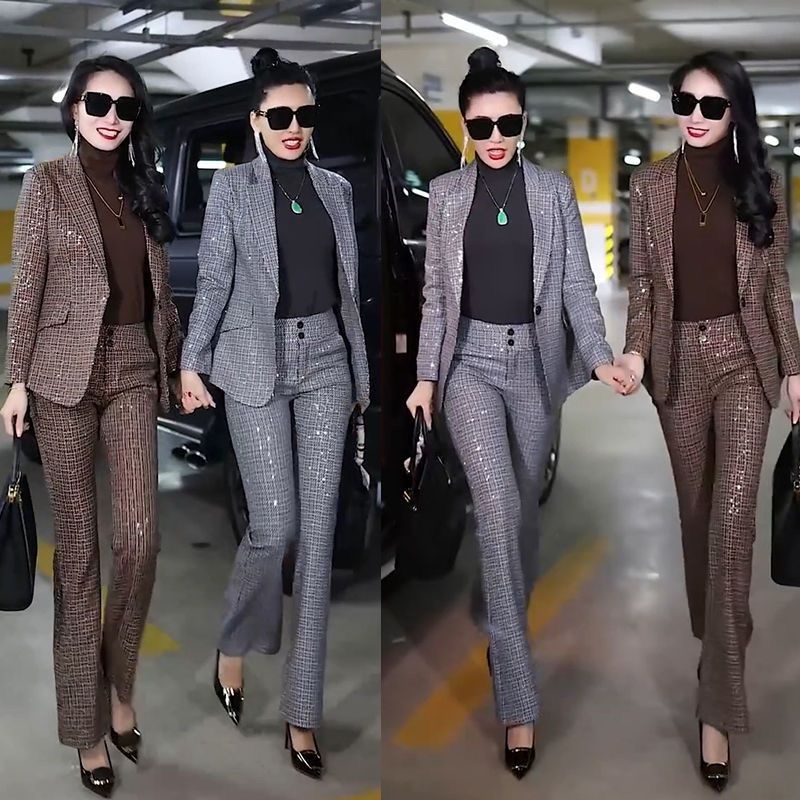 Single/suit suit suit women's high-end fashion meat hiding slimming suit micro-roll pants two-piece suit for women