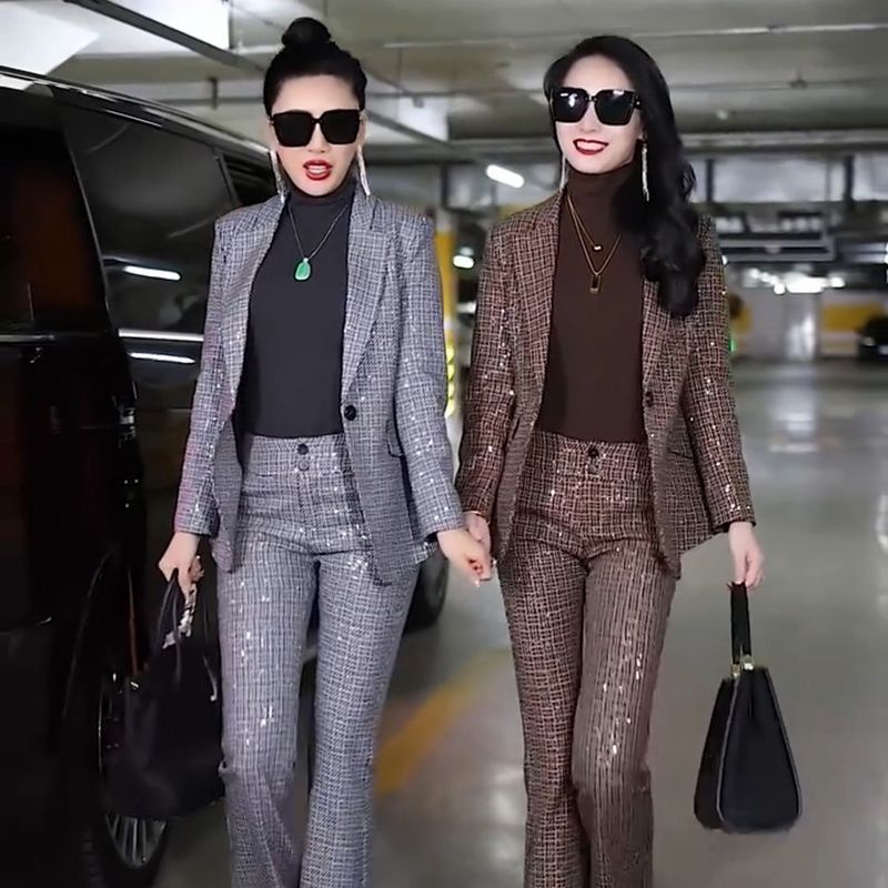 Single/suit suit suit women's high-end fashion meat hiding slimming suit micro-roll pants two-piece suit for women