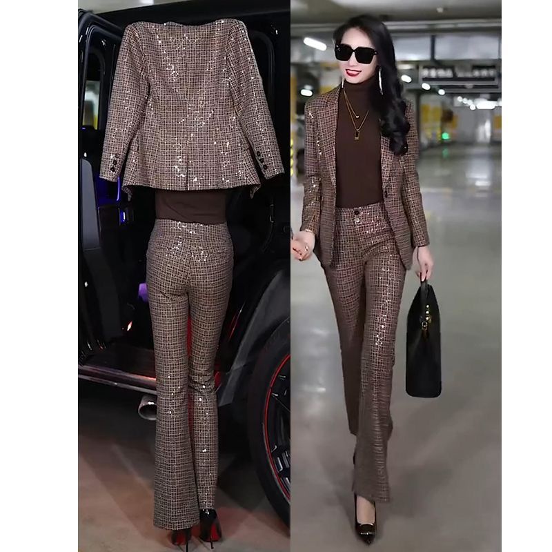 Single/suit suit suit women's high-end fashion meat hiding slimming suit micro-roll pants two-piece suit for women