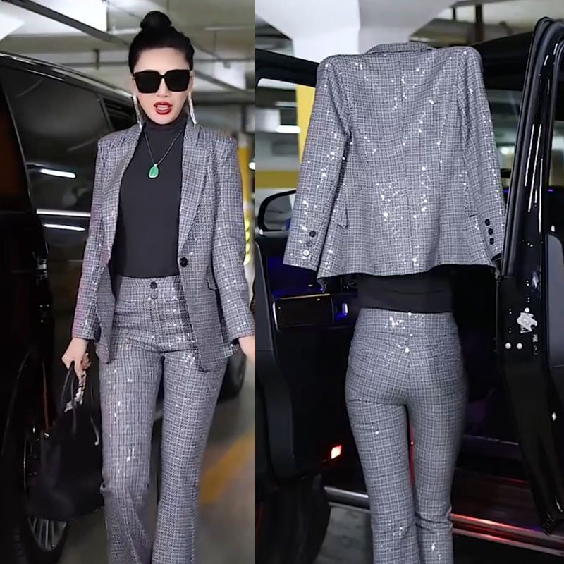 Single/suit suit suit women's high-end fashion meat hiding slimming suit micro-roll pants two-piece suit for women