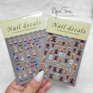 Sticker Nail 5D Lụa Nổi | Gấu TEDDY & Thỏ | Hình Dán Móng Tay CA