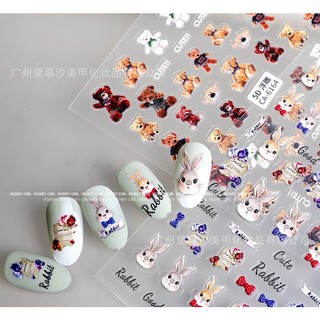 Sticker Nail 5D Lụa Nổi | Gấu TEDDY & Thỏ | Hình Dán Móng Tay CA
