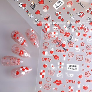 Sticker Nail 5D Lụa Nổi | LOVE Tim Đỏ CA