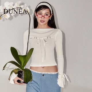Dunea áo nữ tay dài ống loe thắt nơ xinh xắn